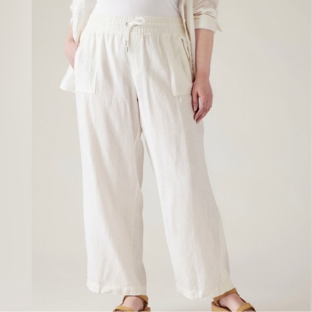 Athleta Cabo Linen Wide Leg Pants White Size 20